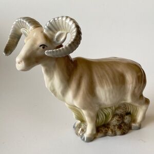 Vintage Ram Figurine: Porcelain, Made in Spain, Marked